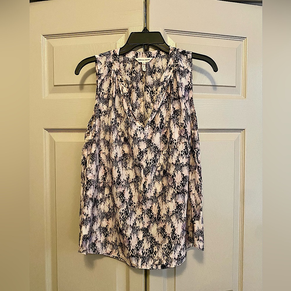 Rebecca Taylor Watercolor Print Silk Sleeveless Blouse